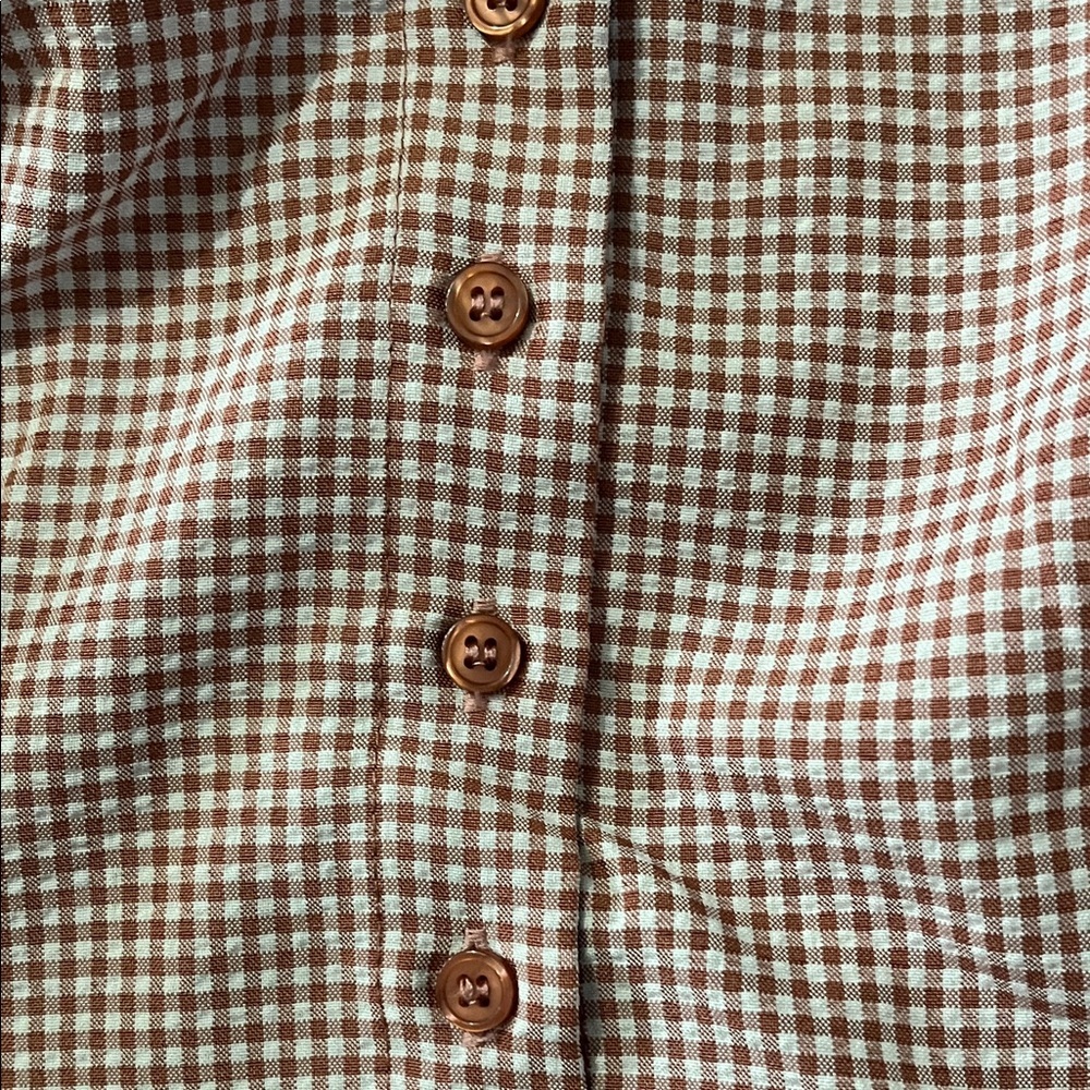Lulus Demure and Sweet Terracotta Pink Gingham Button-Front Long Sleeve Top XL - Picture 7 of 10
